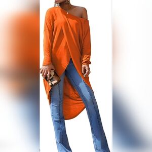 Orange Off-Shoulder Tunic Top